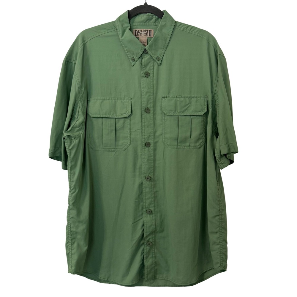 Duluth Trading Co Mens Short Sleeve Utility Shirt L Green Button Up Nylon Gorp - Picture 1 of 4